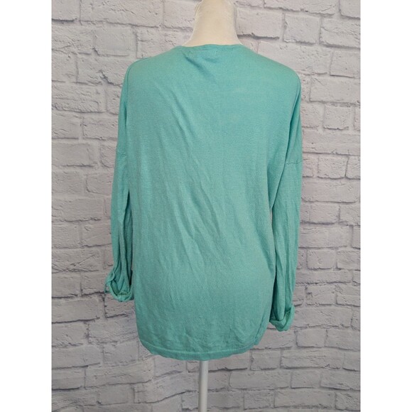 Banana Republic Linen Blend Blue Green knit sweater Size Med roll tab sleeves - Picture 2 of 6